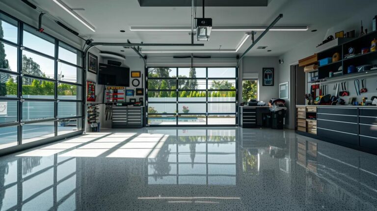 a sleek, modern garage interior in a fort myers home showcases an array of high-quality repair tools, emphasizing the professionalism and precision of garage door repair services.