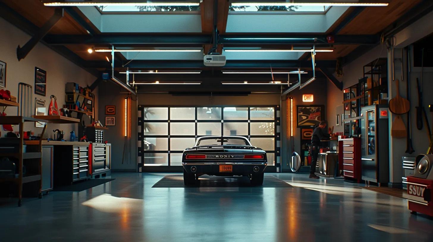 a modern florida garage interior showcases a skilled technician efficiently repairing a sleek garage door, surrounded by advanced diagnostic tools and a sense of urgency reflecting reliable service and customer satisfaction. a modern florida garage interior showcases a skilled technician efficiently repairing a sleek garage door, surrounded by advanced diagnostic tools and a sense of urgency reflecting reliable service and customer satisfaction.